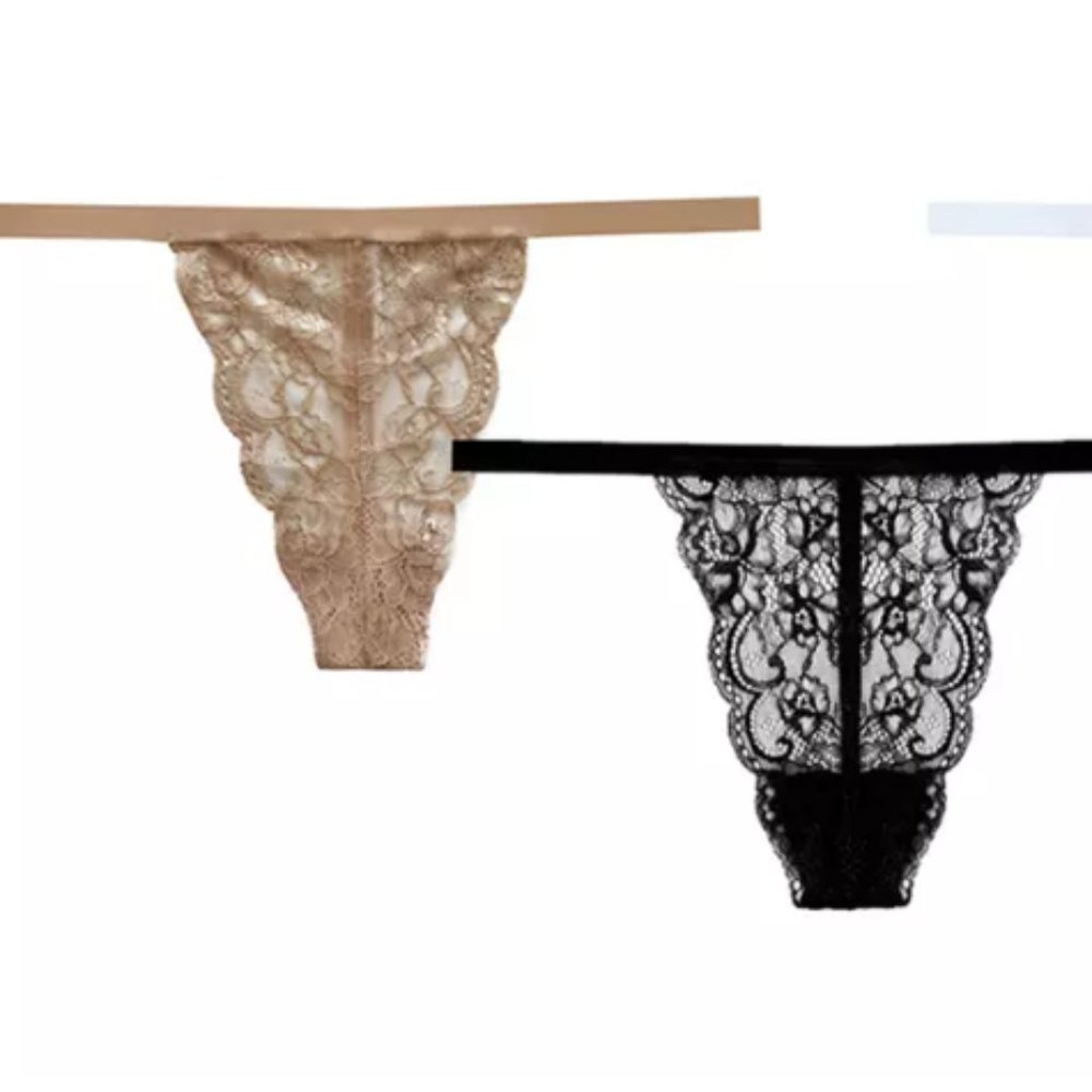 NWOT Nudwear 2 Pack French Kiss Black & Nude Seamless Lace G String Thong